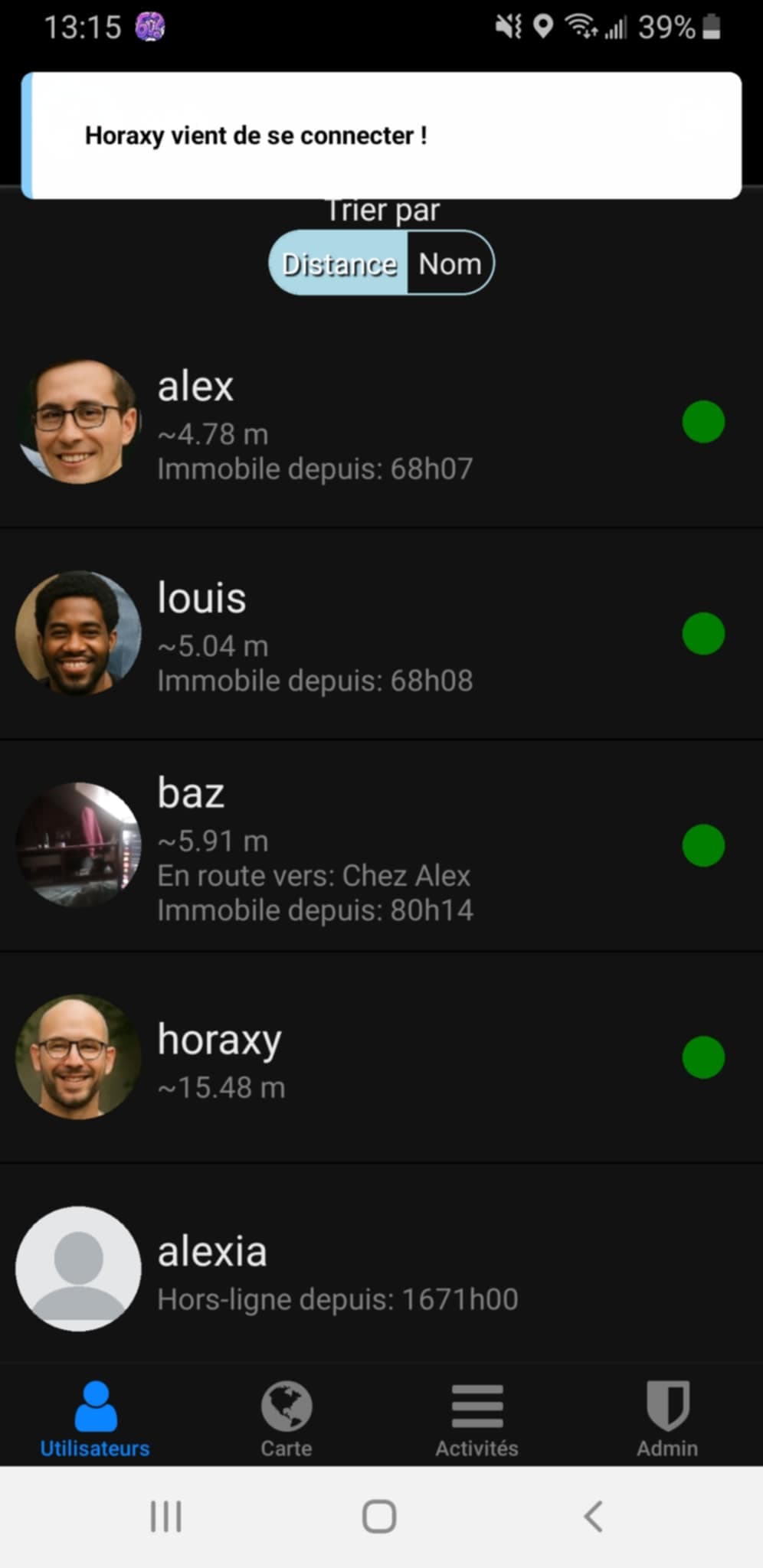 Tou — Liste des utilisateurs