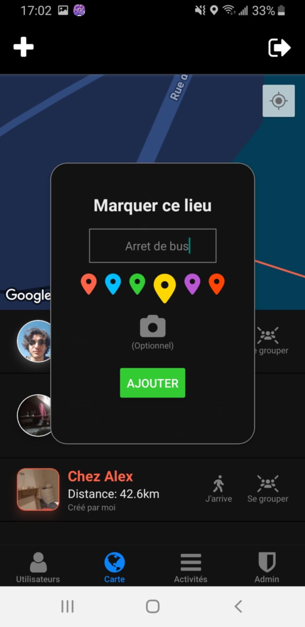 Tou — Ajout d'un point de repère sur la carte