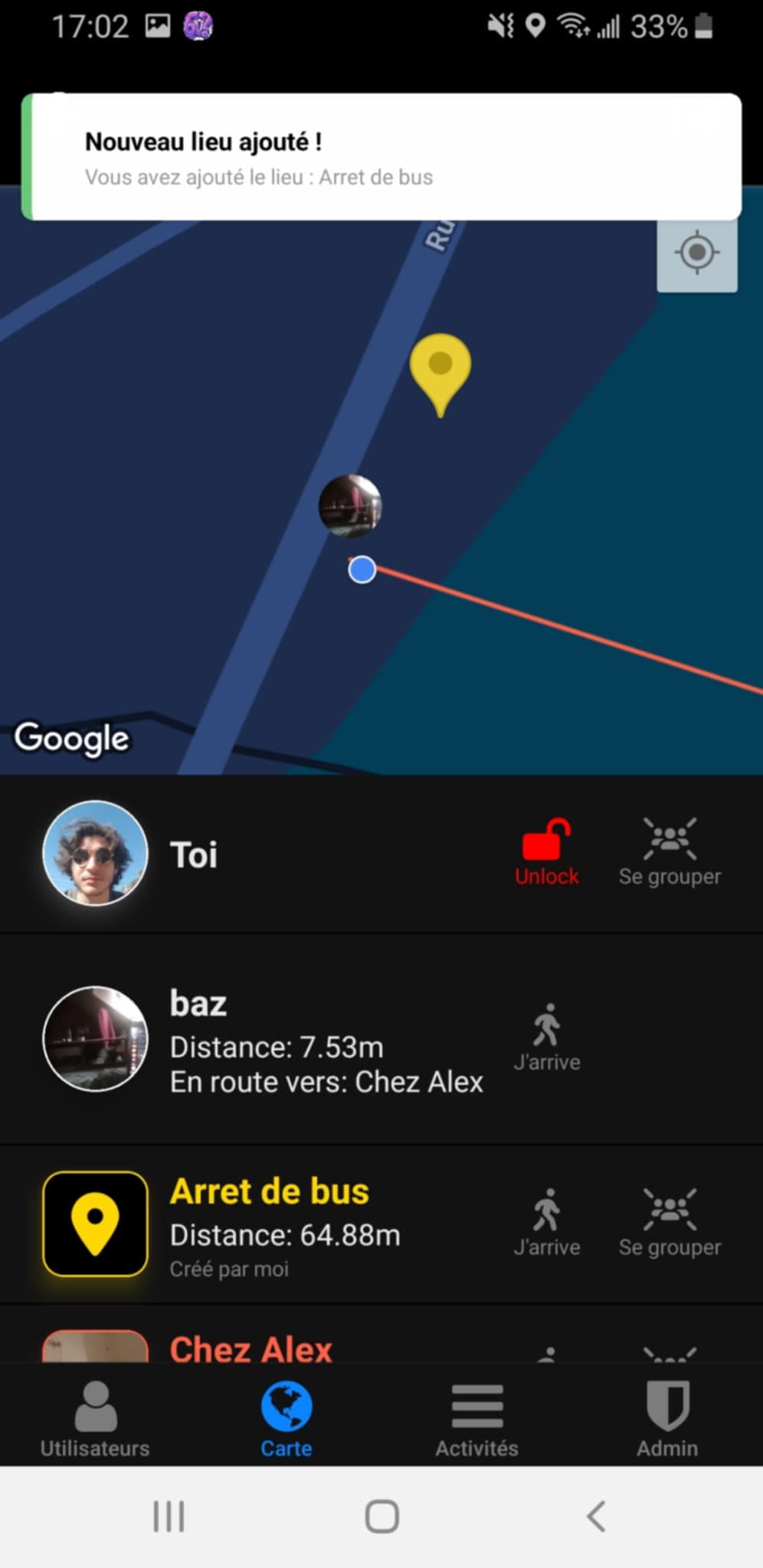 Tou — Ajout d'un point de repère sur la carte
