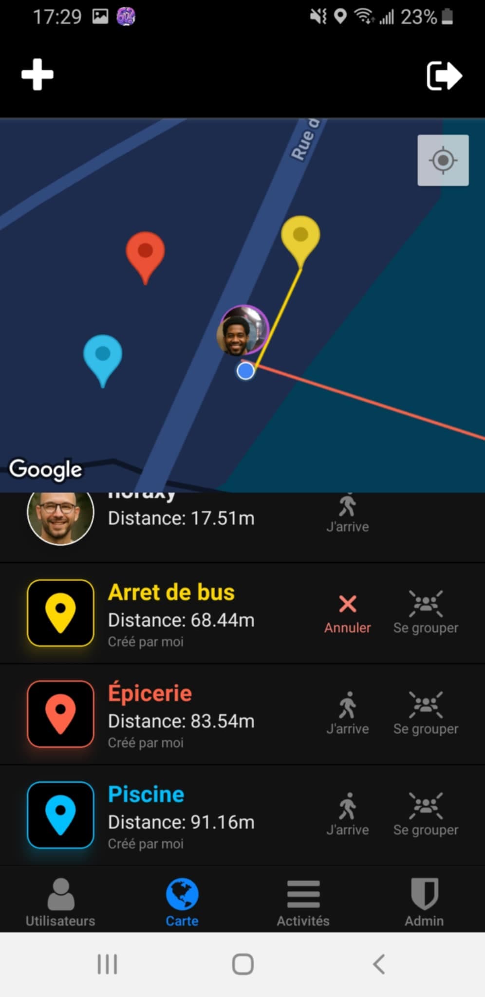 Tou — Avertir les utilisateurs que je me dirige vers un point de repère